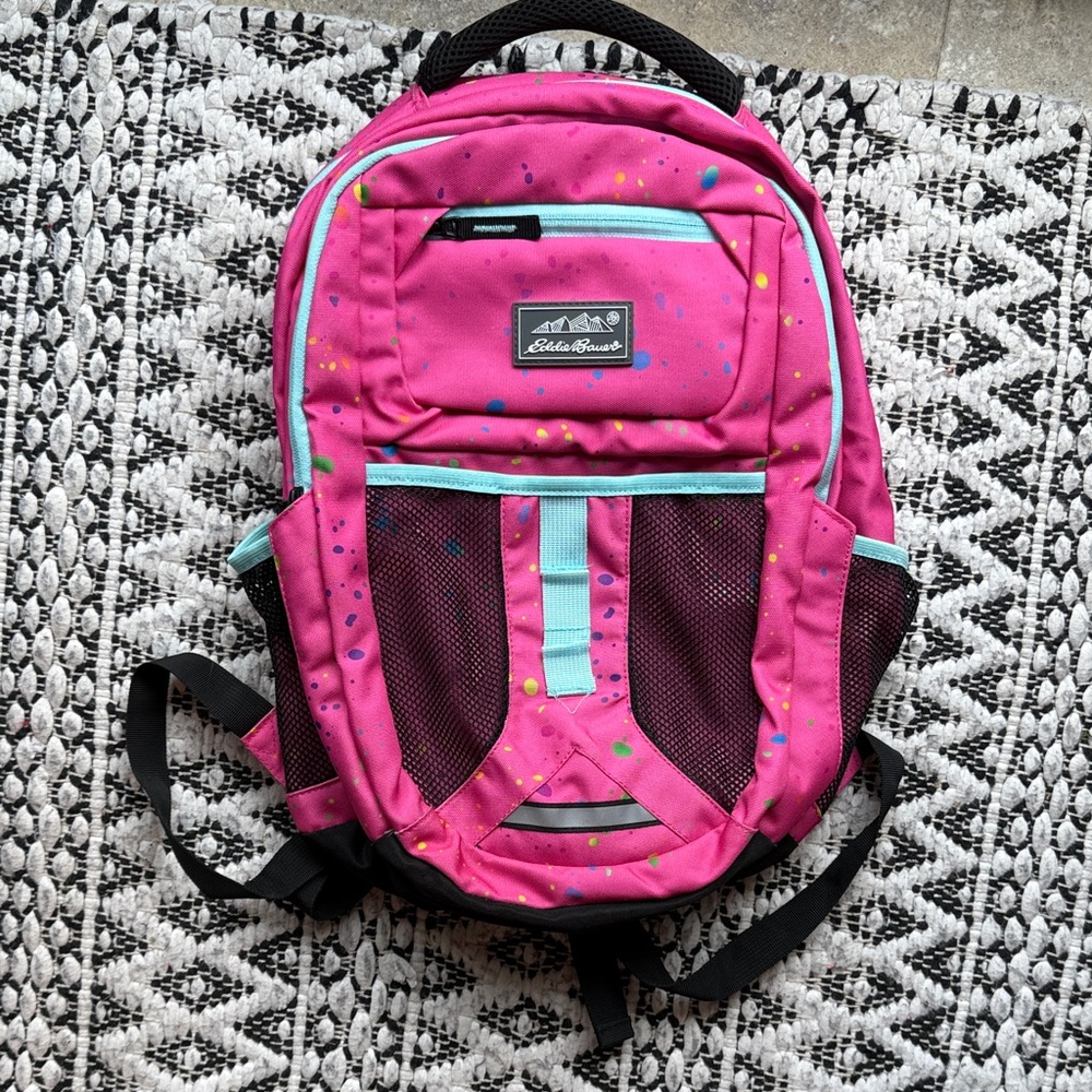 Like New Eddie Bauer Pink Backpack with Blue Accents